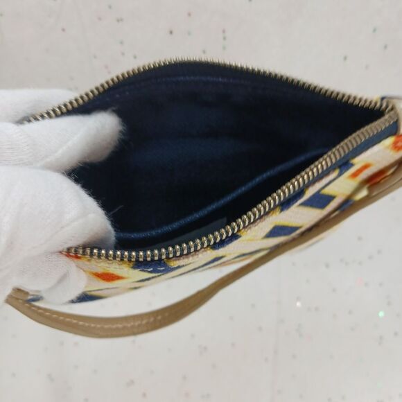 Spartina 449 Daufuskie Wristlet Wallet Linen Leather Navy Beige Geometric - Picture 4 of 12